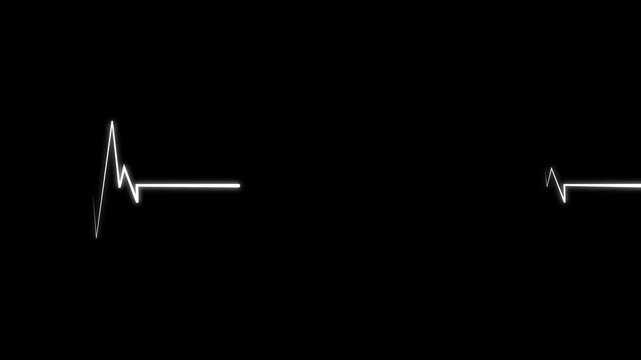 Heartbeat flatline white line on black background shows a silent heart. 4K Video