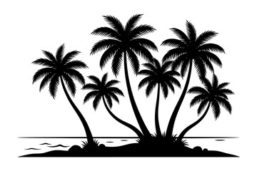 Fototapeta premium Silhouette of palm trees on tropical island horizon.