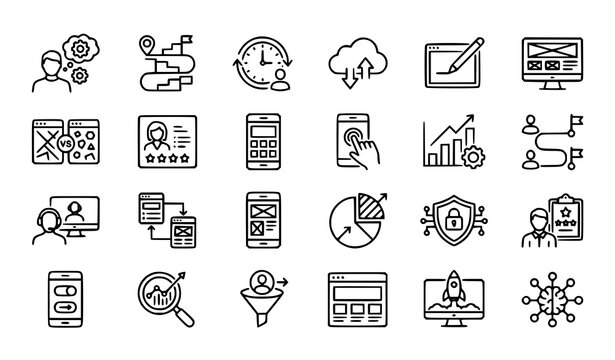 Business and Technology Icon Set Featuring Analytics, Marketing, Cloud Computing, Security, and Data Management