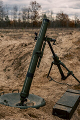 Naklejka premium The moment of the mortar fire, on the river bank.