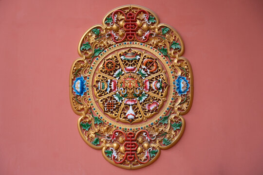 Ashtamangala eight auspicious symbols buddhist mandala relief