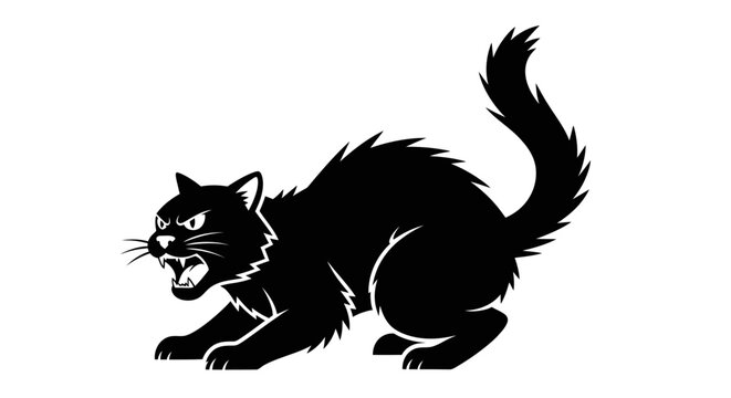Aggressive Black Cat Silhouette with Spiky Fur and Angry Face