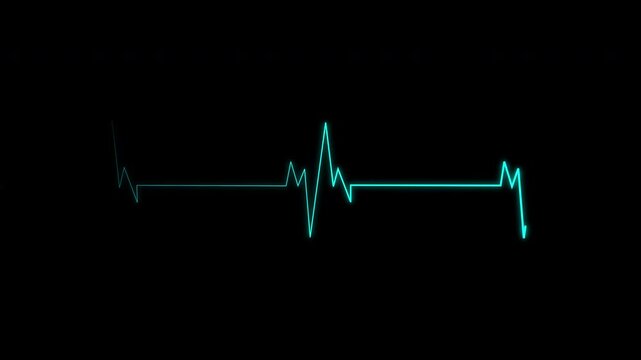 Heartbeat flatline in turquoise electrocardiogram on monitor. Suitable for medical, healthcare, and emergency concepts. Monitoring heart health visually.