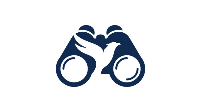 Creative binoculars logo with bird silhouette using negative space