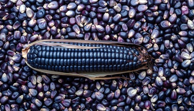 Black corn on purple kernels background.