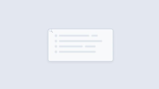 Magnifying glass scanning a list of data on a clean interface representing digital search optimization and information discovery for business and technology