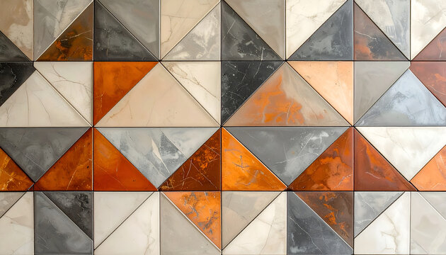 Geometric Pattern of Triangular Tiles in Earthy Tones.