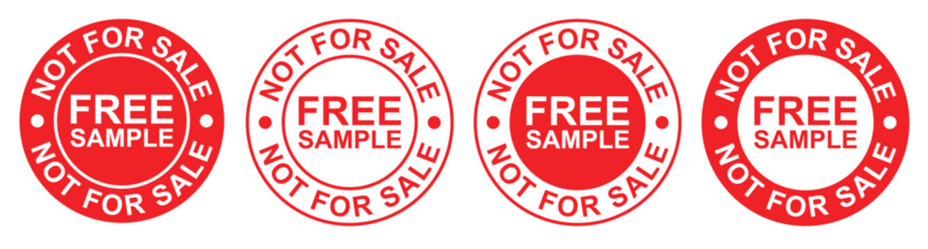 Set of Red Circular "Free Sample - Not For Sale" Promotional Stamps and Marketing Badges in Various Line Weights and Solid Fill Designs