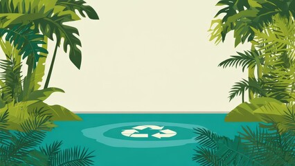 Obraz premium Plastic Pollution in Ocean Water: Circular Economy Symbol in Turquoise Sea, Environmental Impact, Sustainability Concept
