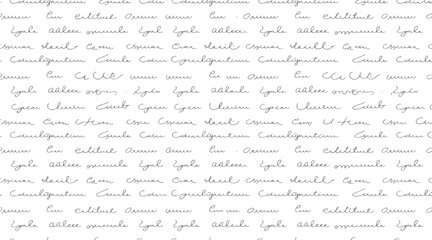 Fototapeta premium Seamless pattern of handwritten cursive text in grey ink on a white background with repeating lines of script