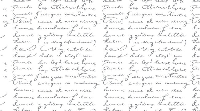 Seamless pattern of handwritten cursive text in grey ink on a white background