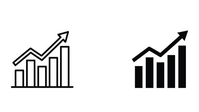 Two black and white bar graph icons with arrows on white background