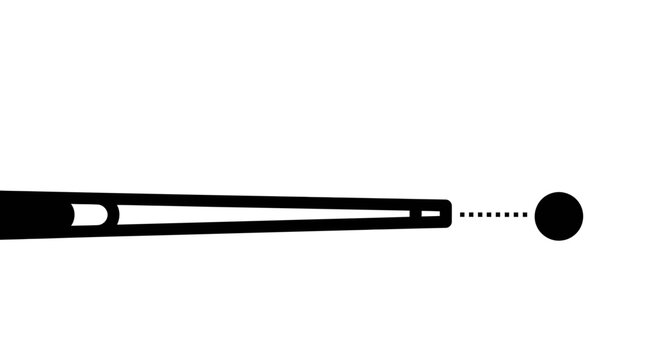 Minimalist illustration of a cue stick hitting a billiard ball on a white background