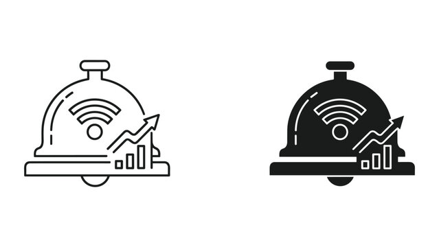 Vector illustration of a bellhop with wifi and graph on white background