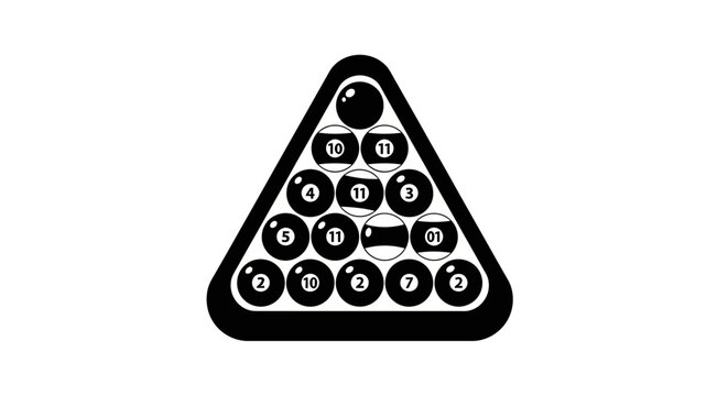 Billiard balls racked in triangle on white background, top view, close up