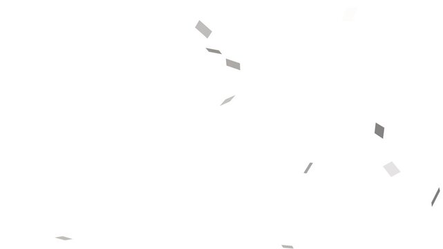 White paper documents falling from above overlay, white background. flying sheets of white paper. Blank paper sheets falling down with luma matte, paper sheets flying and explosion effect.