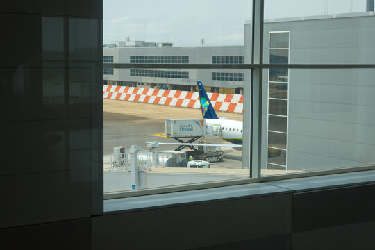Azul passenger airplane Embraer E195-E2 registration PS-AEM parked at Campinas Airport on a spring day. Photo taken October 8th, 2025, Campinas Viracopos, Brazil.