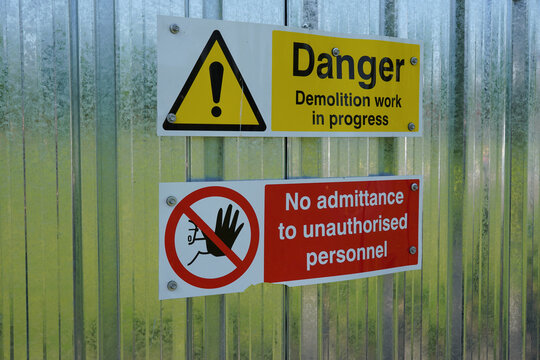 Danger sign demolition work in progress. 