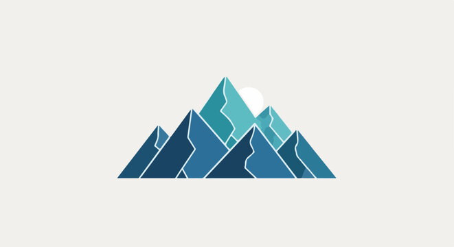 Stylized mountain range with a circular sun or moon behind the peaks