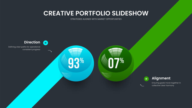 Elegant Showcase 2 Step Infographic Frame Layout. Clean Introduction Slideshow Design Vector Illustration. Business Growth Two Element Graph Presentation Template.