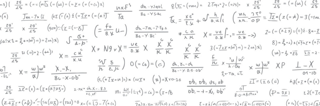 Handwritten mathematical equations and formulas in grey ink on a white background mathematics calculation