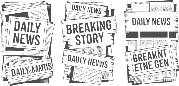 Stacked newspapers with bold headlines daily news breaking story and daily mantis