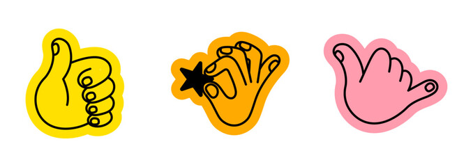 Vector illustration in hand drawn doodle style, mascot and character hands and gestures, positive vibe stickers and overlays