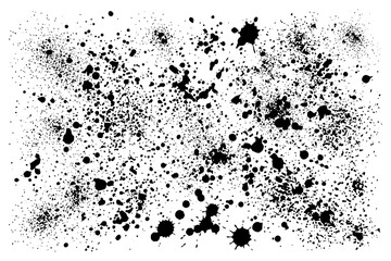 Fototapeta premium Abstract black ink splatter pattern on white background.