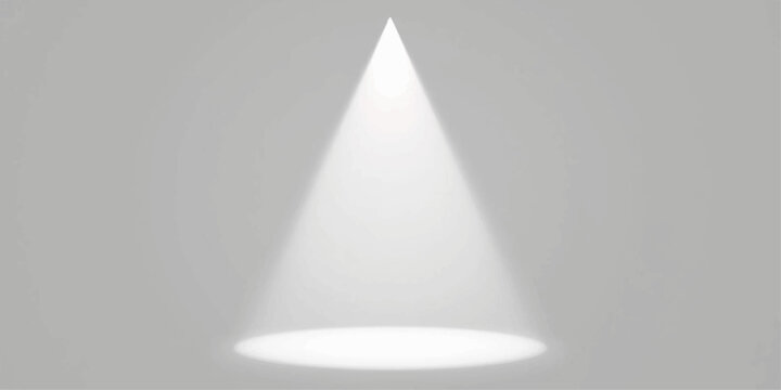 A 3d geometric illustration of a grey cone shape resembling a pyramid or glass triangle spotlighted on a stage and wall for a blank business logo design icon