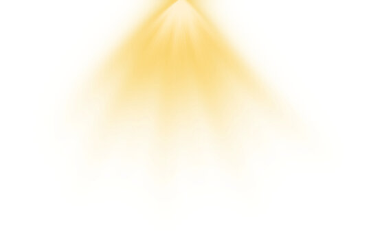 Gold light rays glowing overlay effect. Sparkling spotlight with shine rays isolated on transparent background. Sunshine flare light. Shine star or sunlight overlay. golden light ray PNG