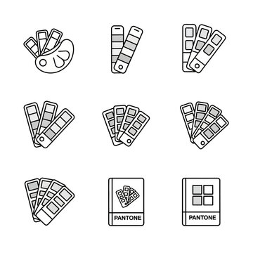 Color swatch and Pantone book icons in outline style