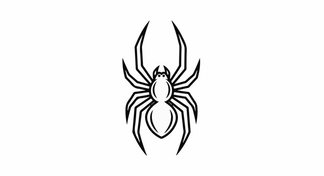 Stylized black spider graphic with eight legs and round body