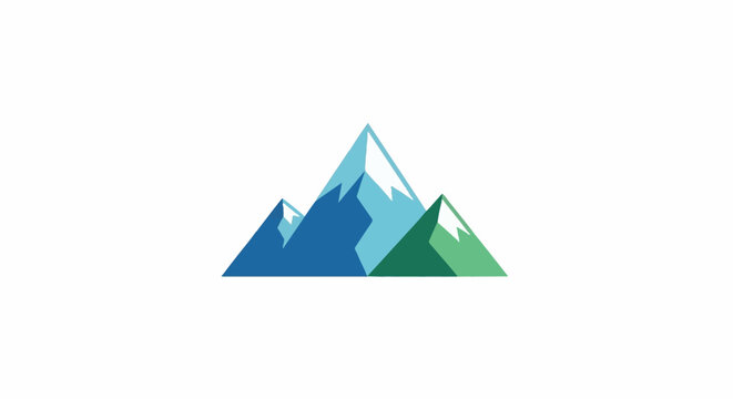 Stylized mountain range with snow-capped peaks in blues and greens