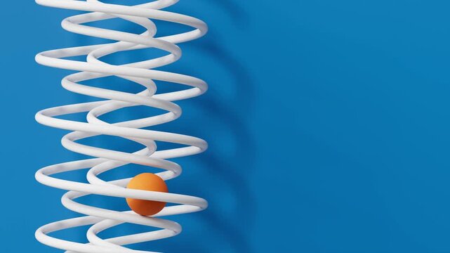 Orange ball rolling on chrome rails like a pinball machine - 3D animation
