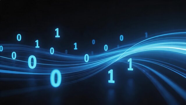 Binary code flowing with blue light