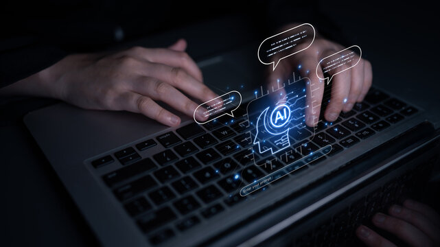 Futuristic concept of AI prompt engineering showing NLP AI neural processor unit converting text commands into intelligent AI responses. LLM, ASR conversational AI chatbot development, and NLP. Corpus
