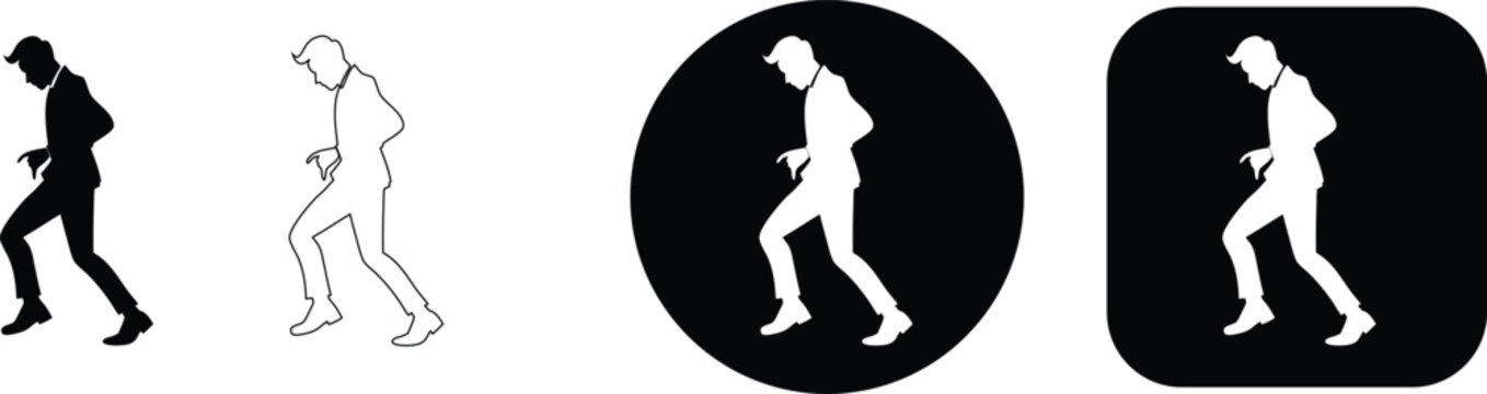 Male dancer in dynamic pose, silhouette, outline, and variations in black and white keywords: dancer, male
