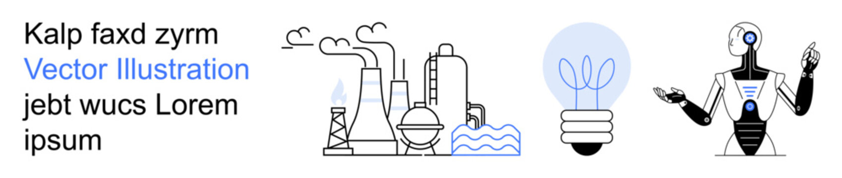 AI technology, automation, industry development, renewable energy, green technology, sustainability. Industrial plant, light bulb with leaves robot. Automation and green technology concepts
