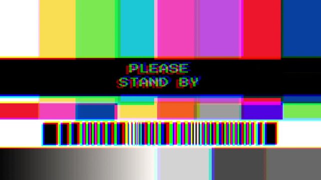 Retro Broadcast Interruption Screen with Color Bars and Standby Message