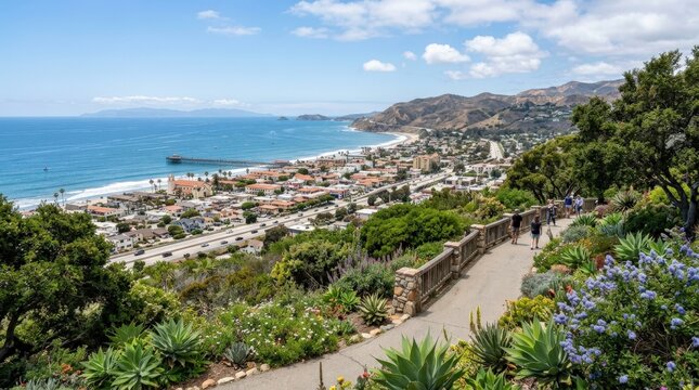 Downtown Ventura County from Ventura Botanical Gardens, scenic city and garden overlook with coastal California charm, urban landscape and lush greenery, ideal for travel and destination themes,