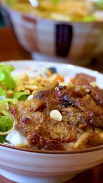 Vietnamese Bun Thit Nuong Grilled Pork Rice Noodle Salad Bowl
