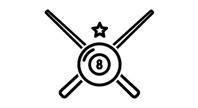 Billiard 8 Ball Crossed Cues Star Icon Vector Outline