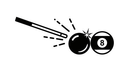 Billiard cue striking pool ball, close-up, motion lines, 8 ball target © agus