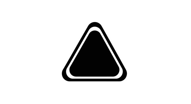 Black triangle with rounded corners, minimalist geometric shape on white background