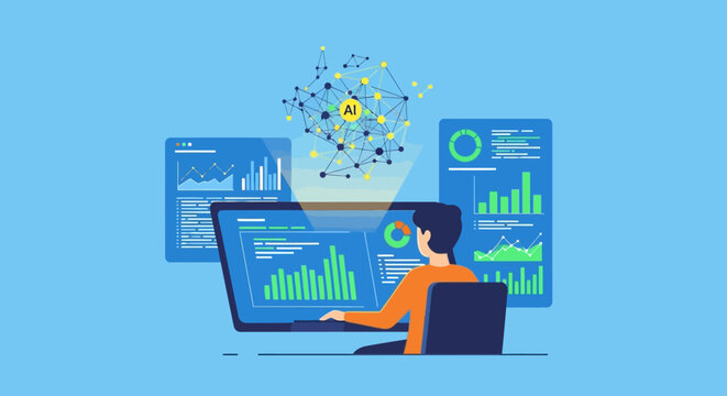 AI Data Analysis - Person Working with Futuristic Machine Learning Interface