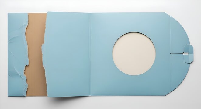 Open Blue Record Sleeve with Kraft Paper Insert, Vintage Vinyl LP Packaging