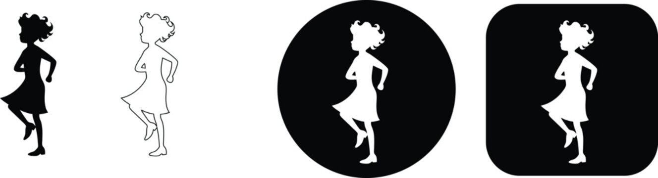 Irish dancer silhouette and outline set, black and white, isolated