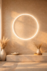 Obraz premium Modern interior with circular light and decorative elements