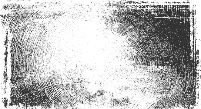 Black and white distressed circular textured background with grunge overlay and rough edges