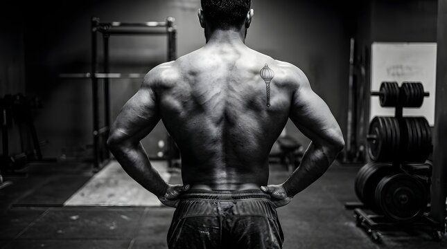 Muscular man in gym preparing for intense weightlifting workout